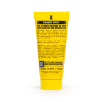 Back of the yellow Gamer Grip for Racquet & Paddle 1 oz tube